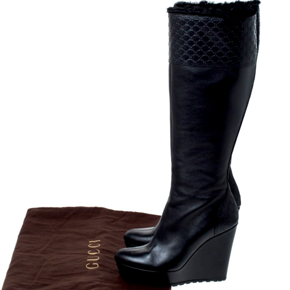 GUCCI TALL WEDGE BOOTS w/ Iconic GGs